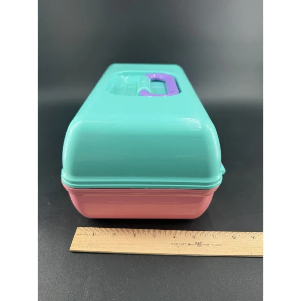 Vintage Caboodles Color Collisions Makeup Case Teal Pink Purple 5626 USA Mirror